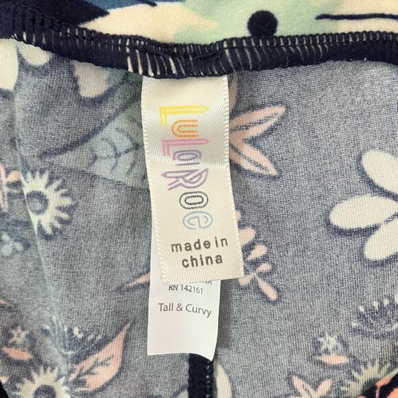 Lularoe Tall & Curvy Navy Blue Mint Pink Floral Leggings - Picture 2 of 2